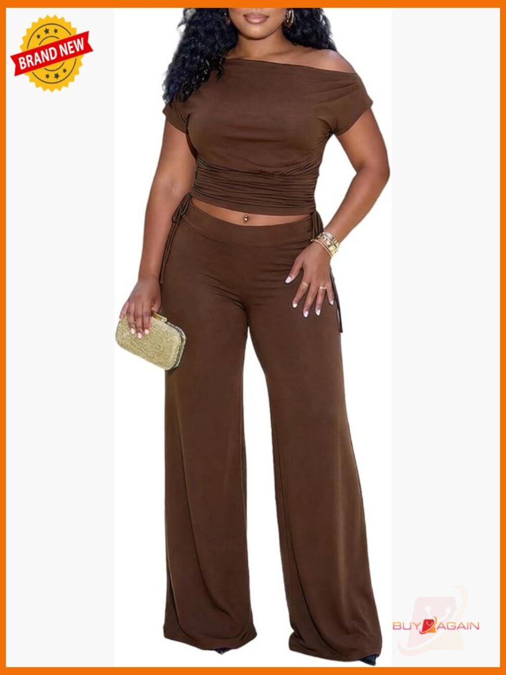Women's 2 Piece Off Shoulder Crop Top & Wide Leg Pant Set